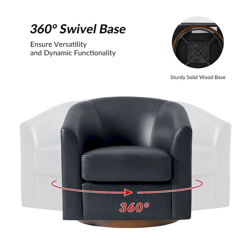 Fauteuil pivotant Althea moderne en cuir véritable avec base en bois massif par HULALA HOME