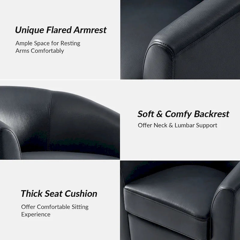 Fauteuil pivotant Althea moderne en cuir véritable avec base en bois massif par HULALA HOME