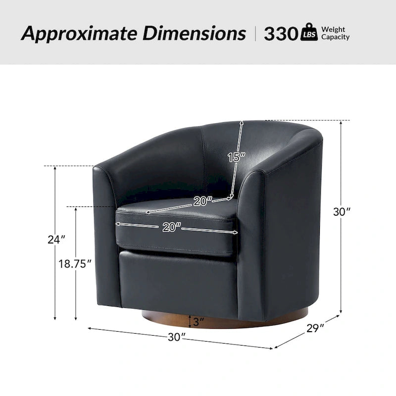 Fauteuil pivotant Althea moderne en cuir véritable avec base en bois massif par HULALA HOME