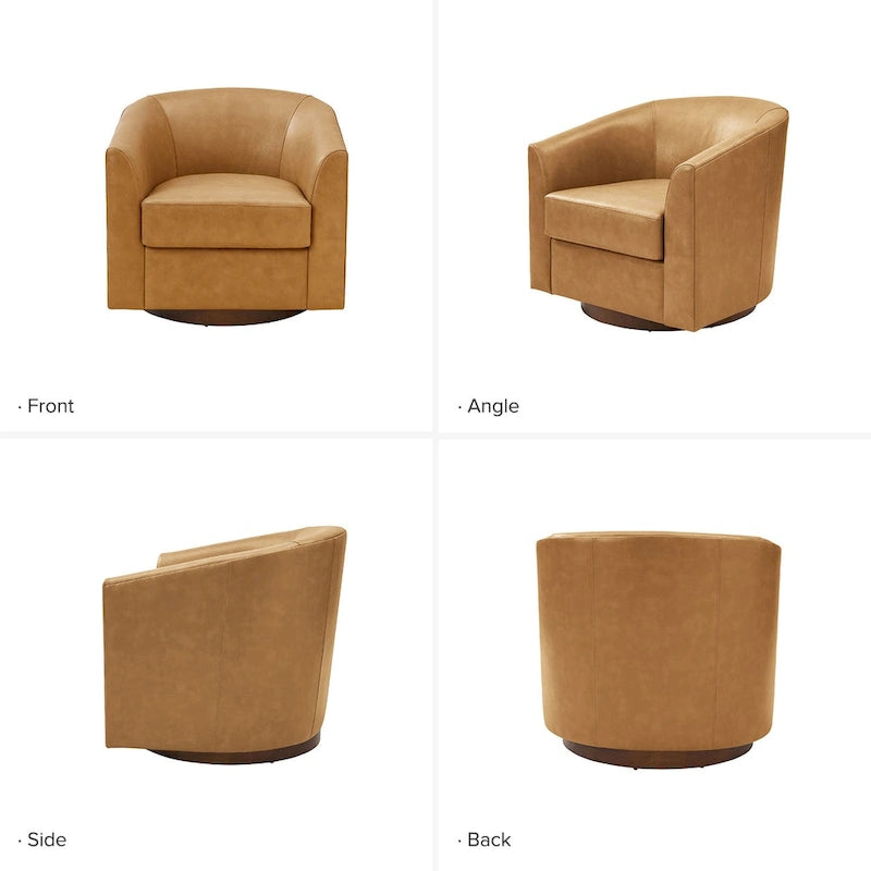 Fauteuil pivotant Althea moderne en cuir véritable avec base en bois massif par HULALA HOME