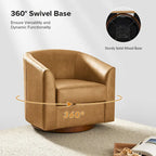 Fauteuil pivotant Althea moderne en cuir véritable avec base en bois massif par HULALA HOME