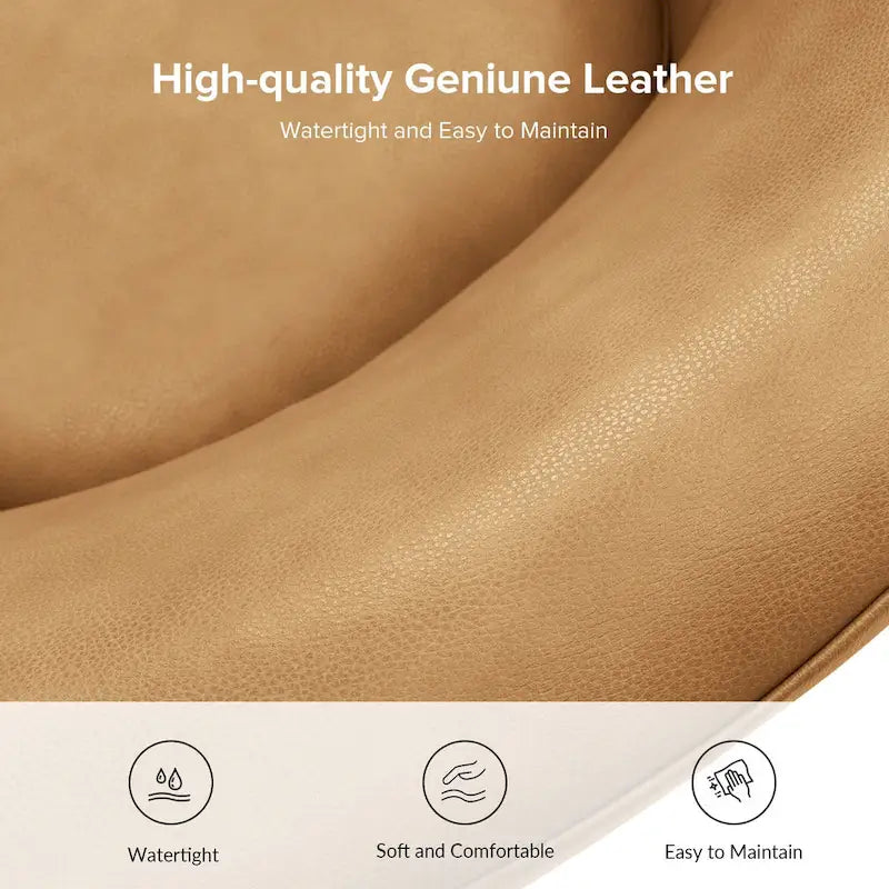 Fauteuil pivotant Althea moderne en cuir véritable avec base en bois massif par HULALA HOME