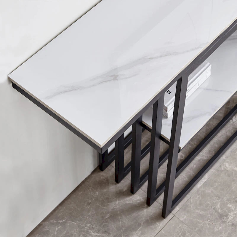 Console moderne, structure en métal avec pieds réglables, idéale pour l'entrée, le couloir, le salon et le bureau. (Noir)