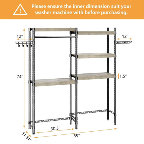 Étagère de rangement en bois à 5 niveaux pour laveuse et sécheuse