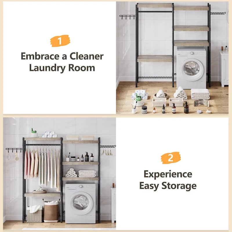 Étagère de rangement en bois à 5 niveaux pour laveuse et sécheuse