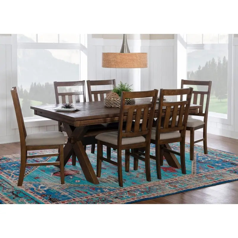 Chester Rustic Wood Farmhouse 7 Piece Dining Set