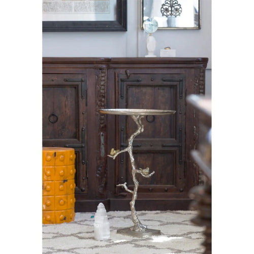 Table d'appoint ronde demi-lune Welling blanche et dorée, 28 pouces