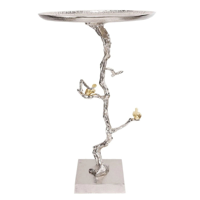 Table d'appoint ronde demi-lune Welling blanche et dorée, 28 pouces