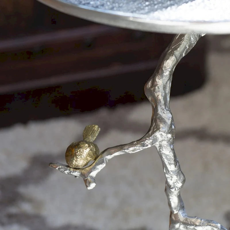 Table d'appoint ronde demi-lune Welling blanche et dorée, 28 pouces