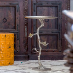 Table d'appoint ronde demi-lune Welling blanche et dorée, 28 pouces