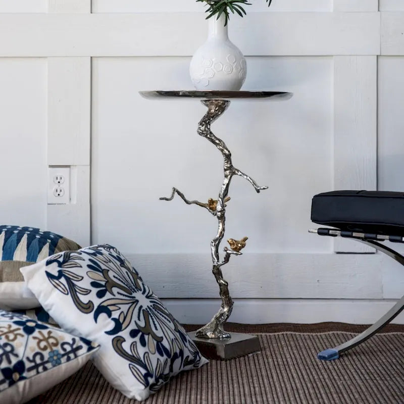 Table d'appoint ronde demi-lune Welling blanche et dorée, 28 pouces