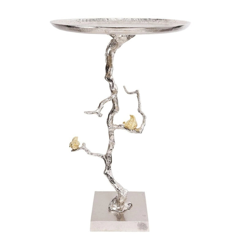 Table d'appoint ronde demi-lune Welling blanche et dorée, 28 pouces