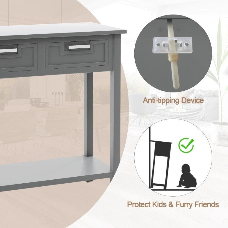 Console étroite avec tiroirs et étagère de rangement ouverte - 80 cm (L) x 36 cm (l) x 81 cm (H)