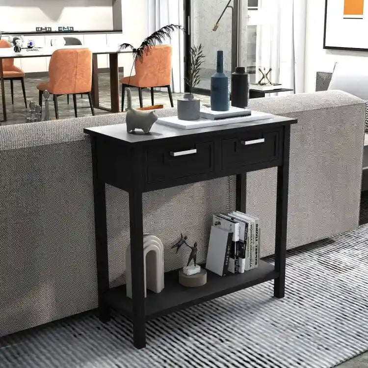 Console étroite avec tiroirs et étagère de rangement ouverte - 80 cm (L) x 36 cm (l) x 81 cm (H)