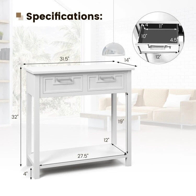 Console étroite avec tiroirs et étagère de rangement ouverte - 80 cm (L) x 36 cm (l) x 81 cm (H)