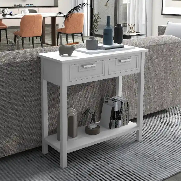 Console étroite avec tiroirs et étagère de rangement ouverte - 80 cm (L) x 36 cm (l) x 81 cm (H)