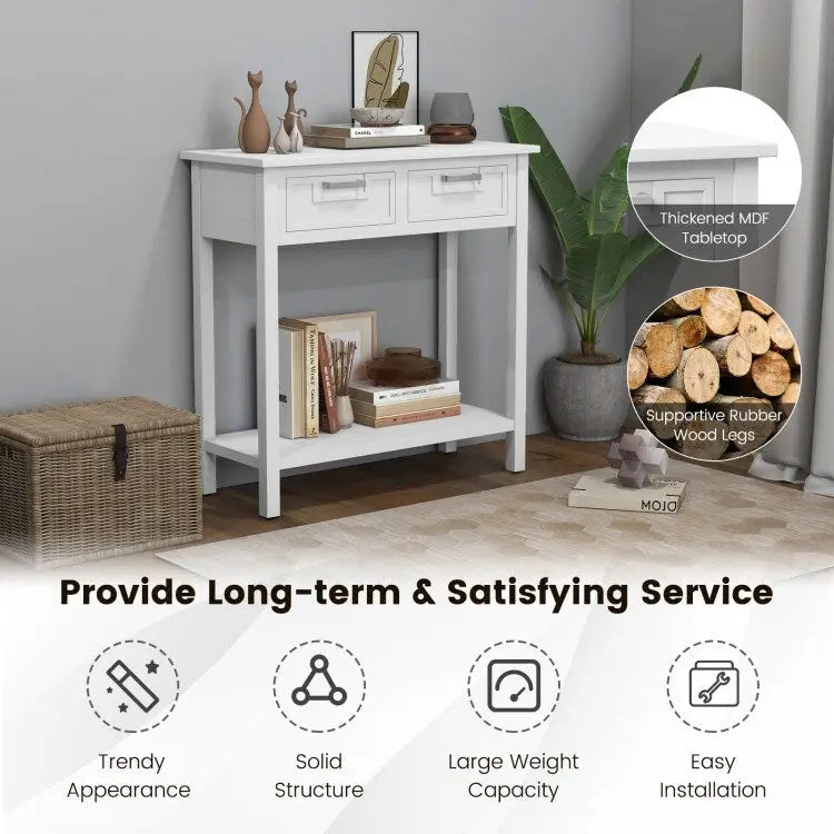 Console étroite avec tiroirs et étagère de rangement ouverte - 80 cm (L) x 36 cm (l) x 81 cm (H)