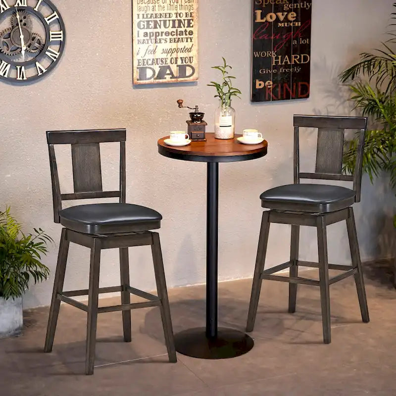 Tabouret de bar pivotant 74 cm (29 pouces), hauteur pub, rembourré, avec assise en caoutchouc - Gris foncé