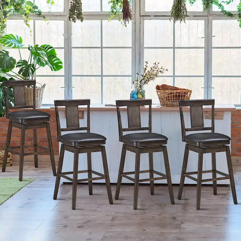 Tabouret de bar pivotant 74 cm (29 pouces), hauteur pub, rembourré, avec assise en caoutchouc - Gris foncé