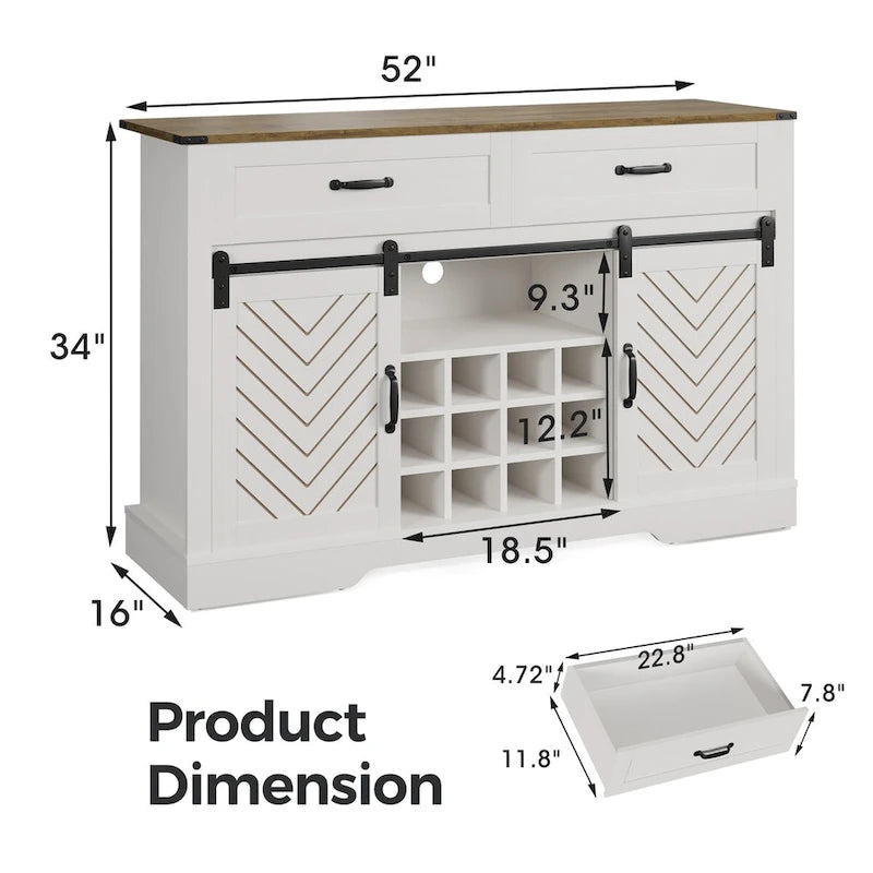 Meuble bar Royalcraft de 132 cm avec casier à vin et grand espace de rangement