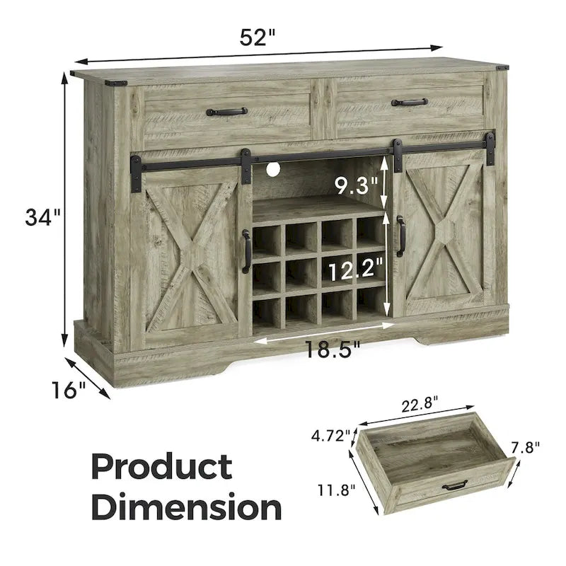 Meuble bar Royalcraft de 132 cm avec casier à vin et grand espace de rangement