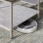 Table basse de style campagnard en verre avec rangement, métal et bois