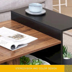 Table basse de style campagnard en verre avec rangement, métal et bois