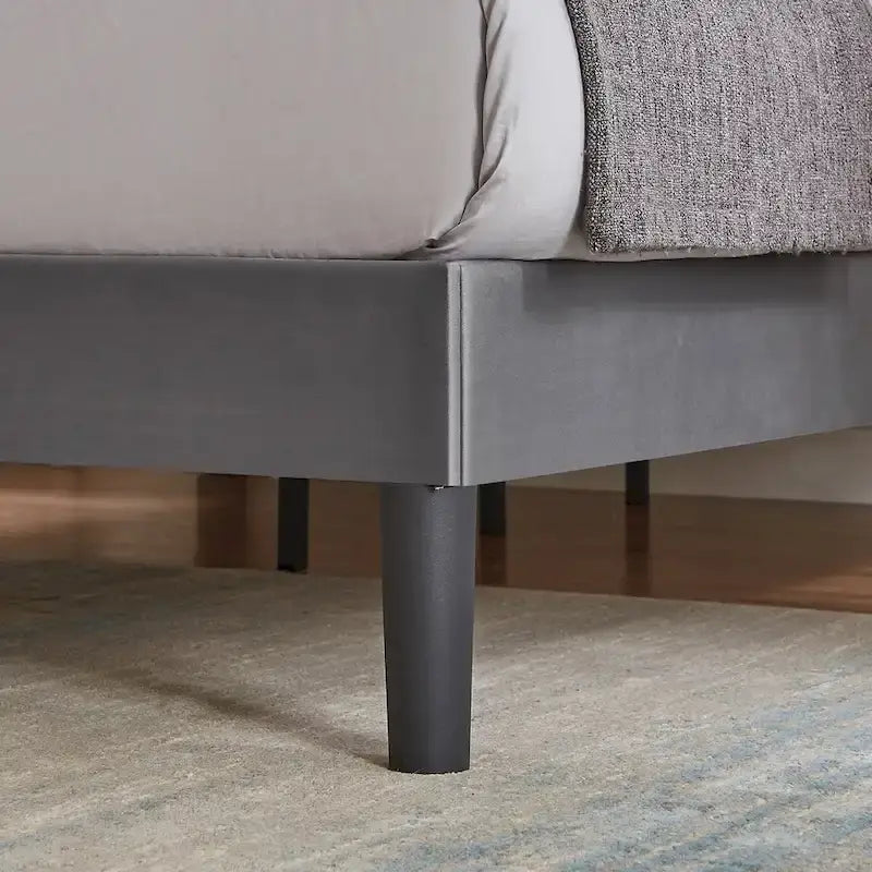 VECELO, Cadre de lit plateforme rembourré avec tête de lit cloutée, tailles Twin, Full et Queen - Gris