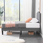 VECELO, Cadre de lit plateforme rembourré avec tête de lit cloutée, tailles Twin, Full et Queen - Gris