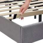 VECELO, Cadre de lit plateforme rembourré avec tête de lit cloutée, tailles Twin, Full et Queen - Gris