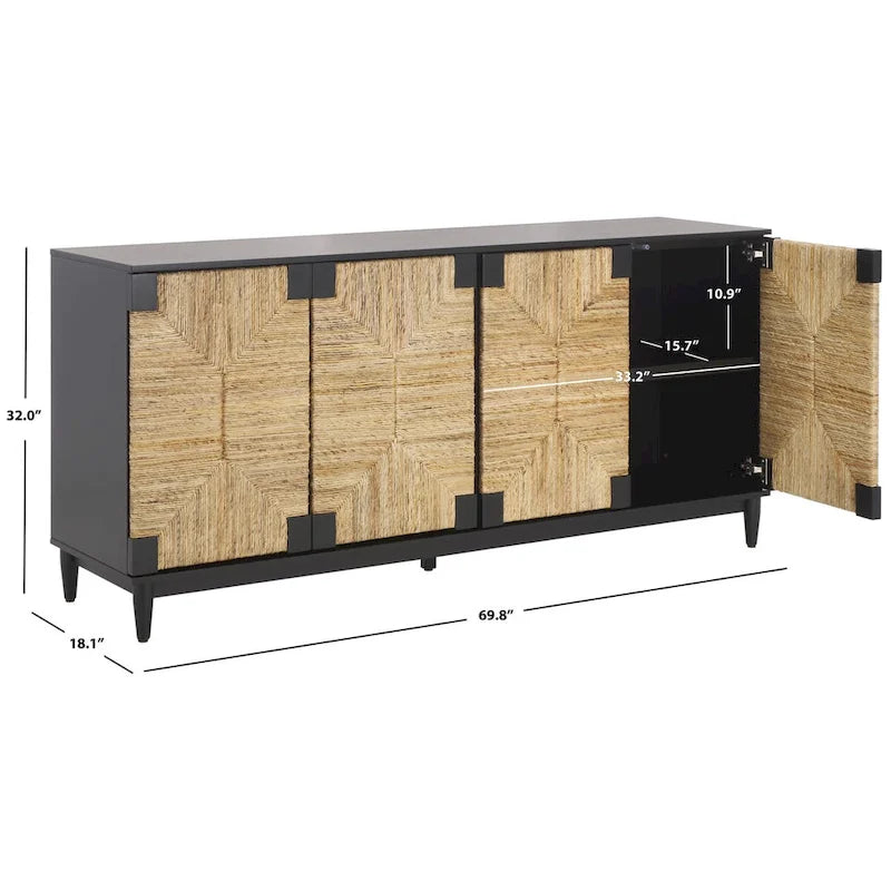 Buffet 4 portes SAFAVIEH Couture Nedime Banana Stem - 177 cm L x 46 cm P x 81 cm H - 178 cm L x 81 cm P x 46 cm H