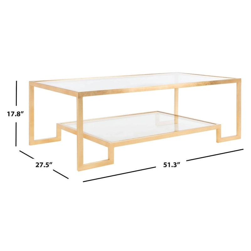 Table basse rectangulaire Delila de SAFAVIEH Couture, finition feuille d'or - 51,3 cm L x 27,5 cm l x 17,8 cm H - 51 cm L x 28 cm P x 18 cm H