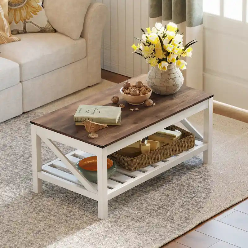 Pellebant 2-Tier Coffee Table Center Table Tea Table with Storage Shelf