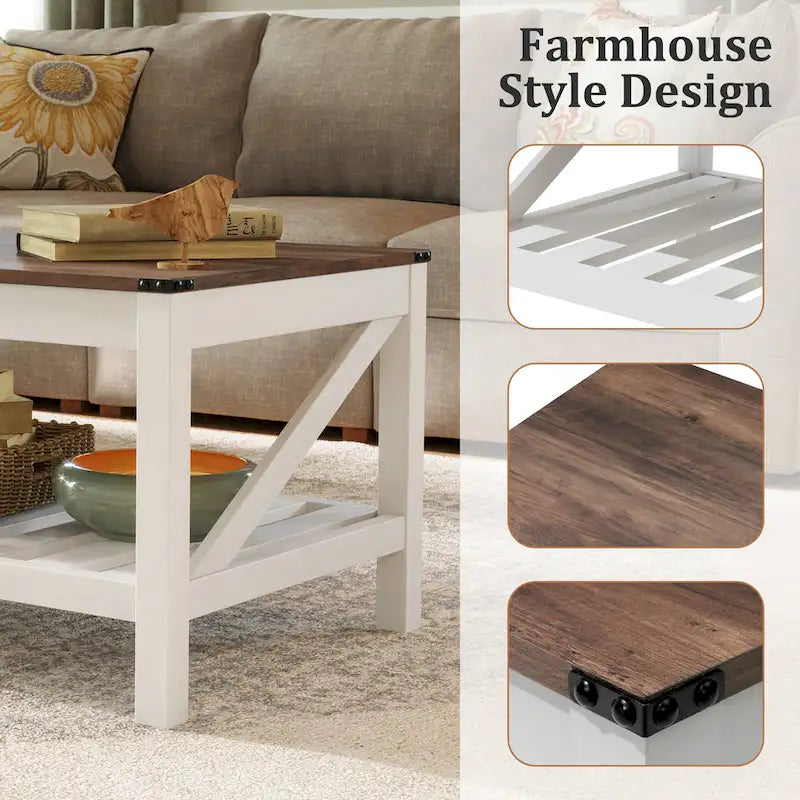 Table basse Pellabant à 2 niveaux avec étagère de rangement