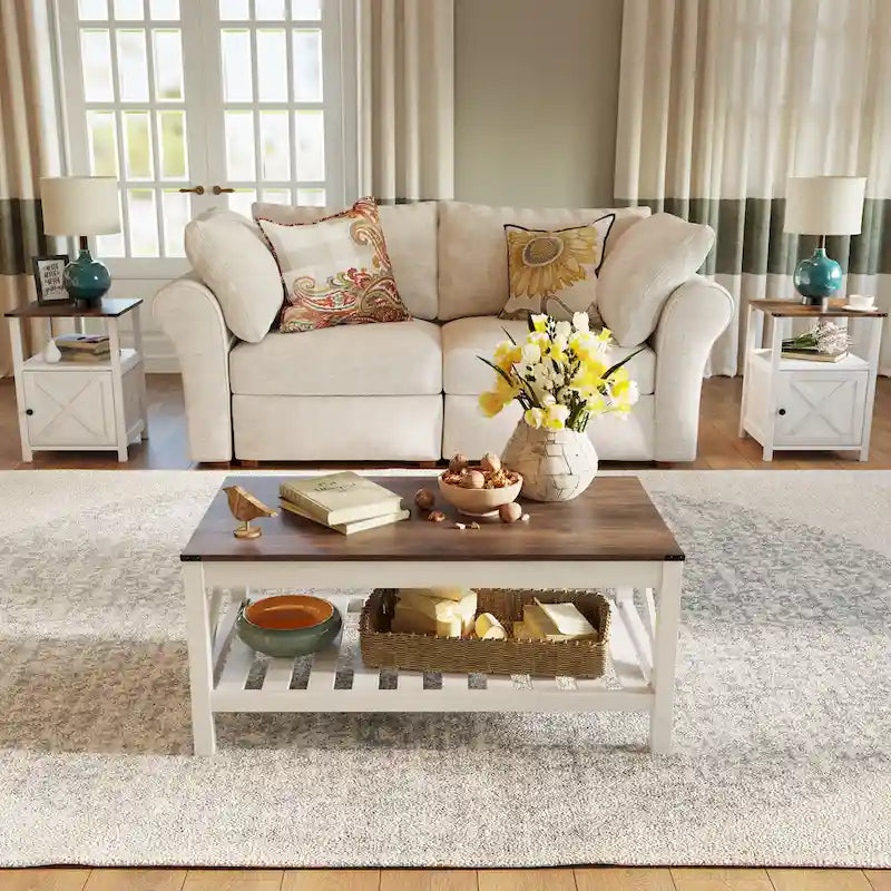 Table basse Pellabant à 2 niveaux avec étagère de rangement