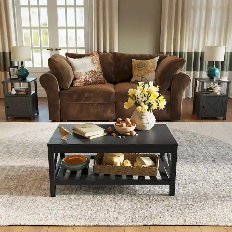 Table basse Pellabant à 2 niveaux avec étagère de rangement