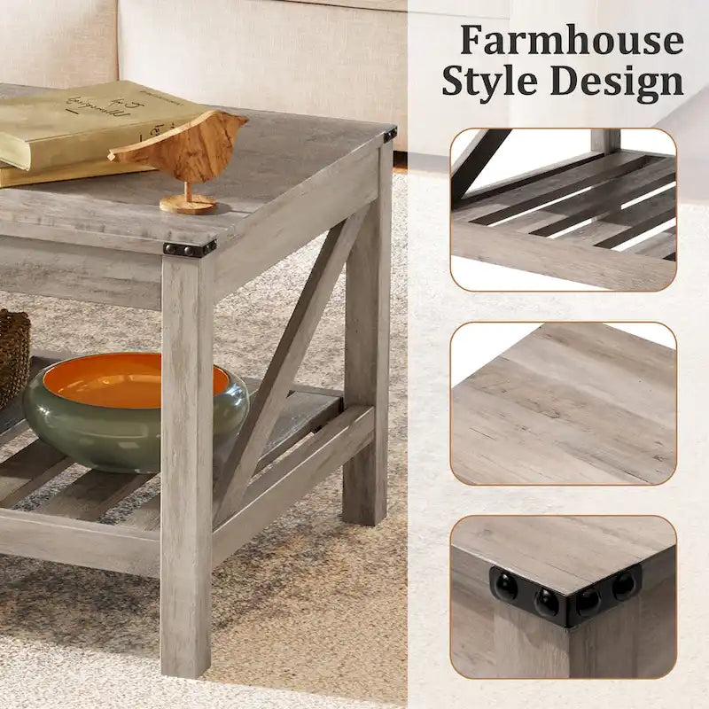 Table basse Pellabant à 2 niveaux avec étagère de rangement