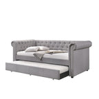 Lit de jour Chesterfield une place avec lit gigogne intégré et finitions cloutées, gris