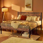 Cadre de lit plateforme Javlergo avec tête de lit en bois, support à lattes métalliques robustes, aucun sommier requis