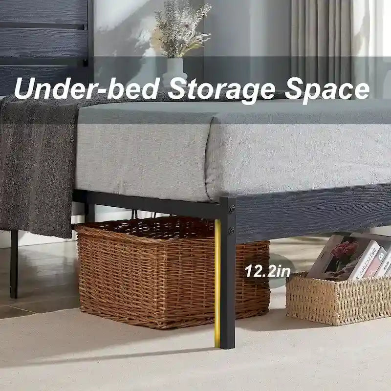 Cadre de lit plateforme Javlergo avec tête de lit en bois, support à lattes métalliques robustes, aucun sommier requis