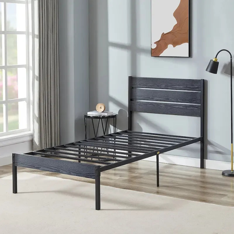 Cadre de lit plateforme Javlergo avec tête de lit en bois, support à lattes métalliques robustes, aucun sommier requis