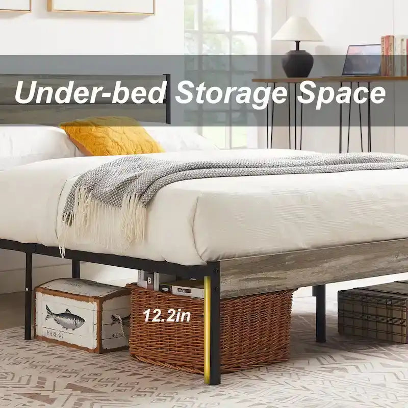 Cadre de lit plateforme Javlergo avec tête de lit en bois, support à lattes métalliques robustes, aucun sommier requis