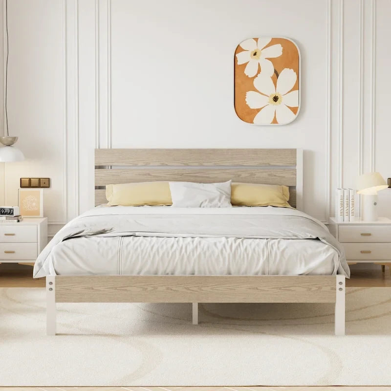 Cadre de lit plateforme Javlergo avec tête de lit en bois, support à lattes métalliques robustes, aucun sommier requis