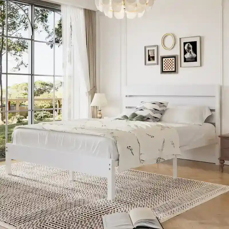 Cadre de lit plateforme Javlergo avec tête de lit en bois, support à lattes métalliques robustes, aucun sommier requis