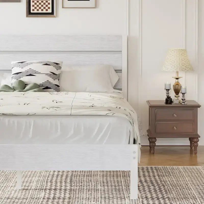 Cadre de lit plateforme Javlergo avec tête de lit en bois, support à lattes métalliques robustes, aucun sommier requis