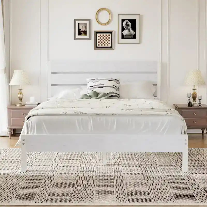 Cadre de lit plateforme Javlergo avec tête de lit en bois, support à lattes métalliques robustes, aucun sommier requis