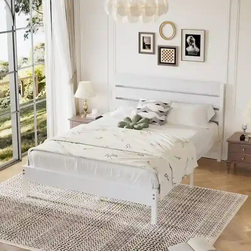 Cadre de lit plateforme Javlergo avec tête de lit en bois, support à lattes métalliques robustes, aucun sommier requis