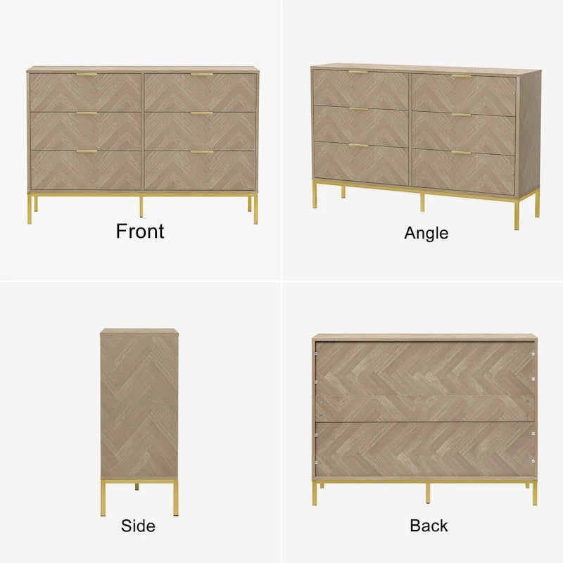 Commode double à 6 tiroirs Anmytek, style moderne en bois, pour chambre ou salon