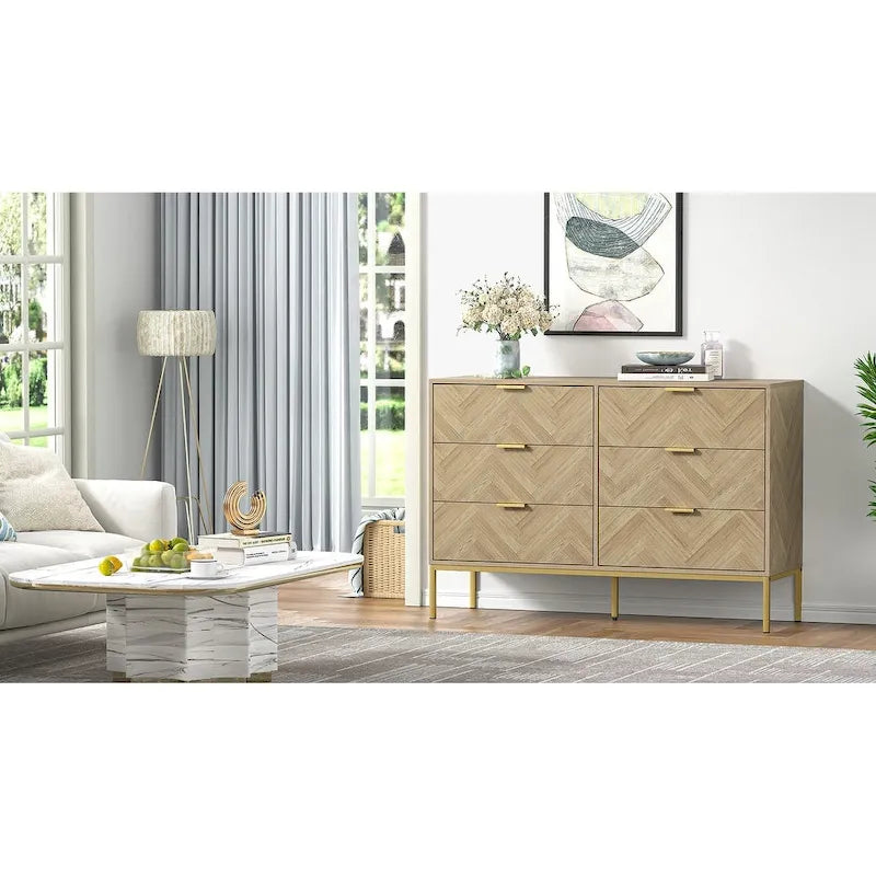 Commode double à 6 tiroirs Anmytek, style moderne en bois, pour chambre ou salon
