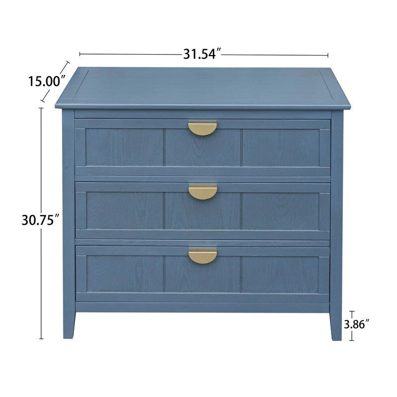 Meuble à 3 tiroirs, style américain, convient pour la chambre, le salon ou le bureau. Couleur : bleu.